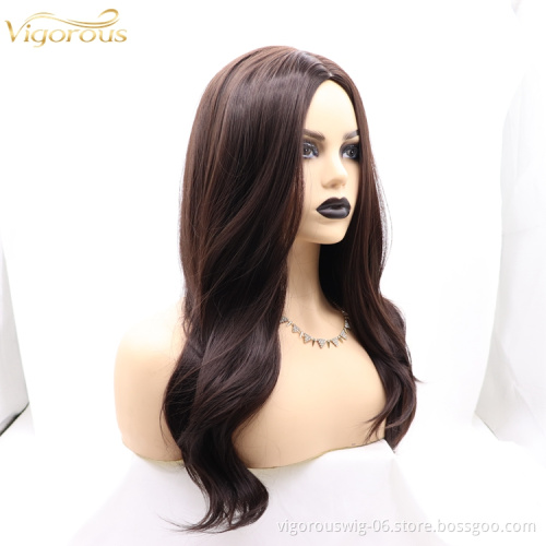 Vigorous brown mono premium high quality straight wave long wholesale black women synthetic hair wigs none lace front